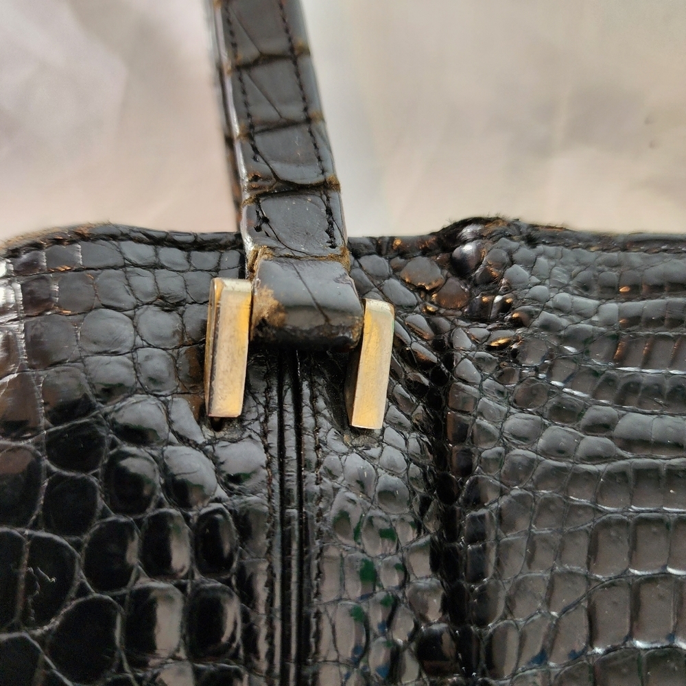 AUTHENTIC GUCCI SUPER RARE 1950s RESTORATION PIECE BLACK CROCODILE - Picture 5 of 16